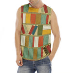 Watercolor Bookshelf Pattern Print Men's Fitness Tank Top