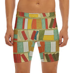 Watercolor Bookshelf Pattern Print Men's Long Boxer Briefs