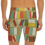 Watercolor Bookshelf Pattern Print Men's Long Boxer Briefs