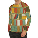 Watercolor Bookshelf Pattern Print Men's Long Sleeve Rash Guard