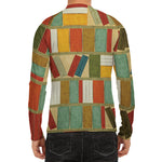 Watercolor Bookshelf Pattern Print Men's Long Sleeve Rash Guard