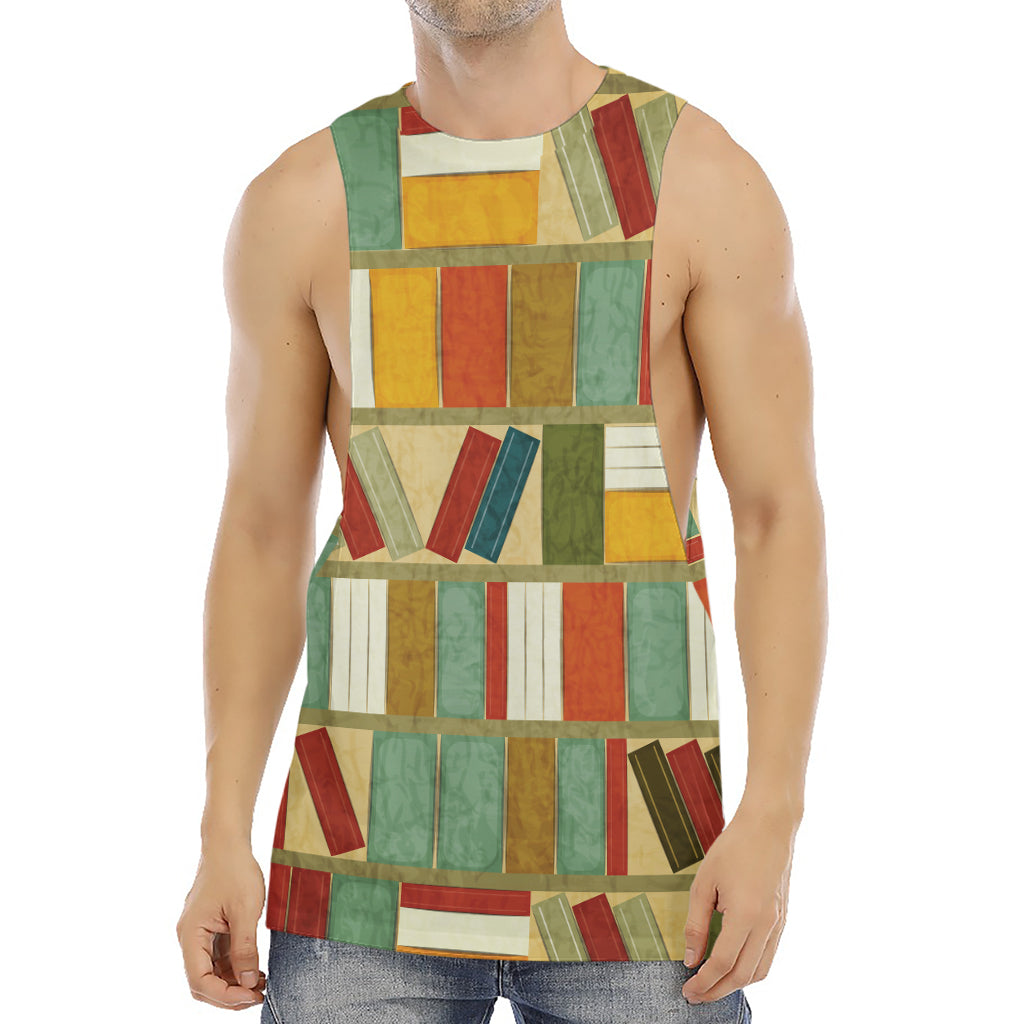 Watercolor Bookshelf Pattern Print Men's Muscle Tank Top