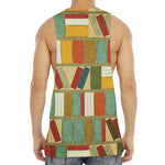 Watercolor Bookshelf Pattern Print Men's Muscle Tank Top