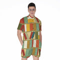 Watercolor Bookshelf Pattern Print Men's Romper