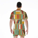 Watercolor Bookshelf Pattern Print Men's Rompers