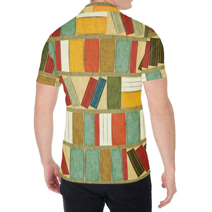 Watercolor Bookshelf Pattern Print Men's Shirt