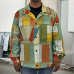 Watercolor Bookshelf Pattern Print Men's Shirt Jacket