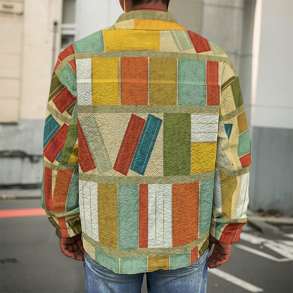 Watercolor Bookshelf Pattern Print Men's Shirt Jacket