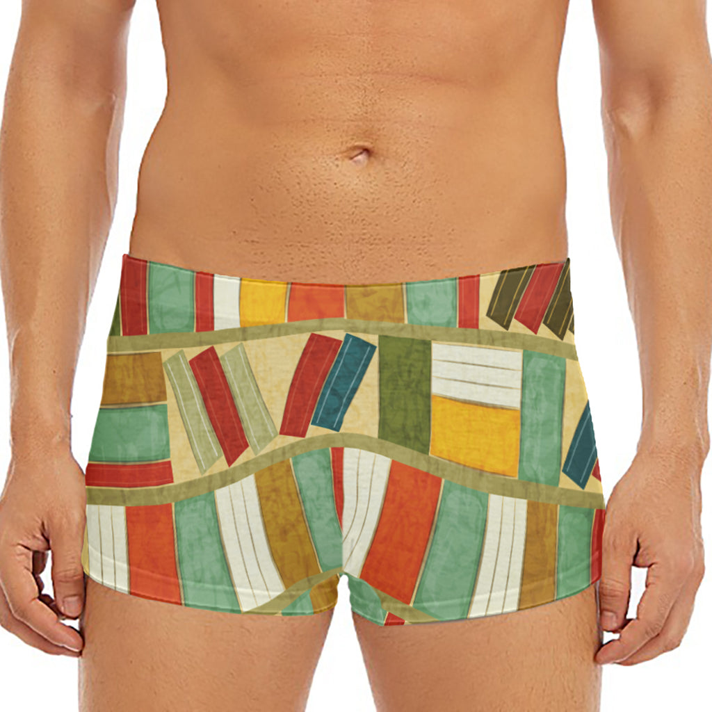 Watercolor Bookshelf Pattern Print Men's Short Boxer Briefs
