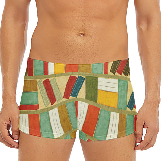 Watercolor Bookshelf Pattern Print Men's Short Boxer Briefs