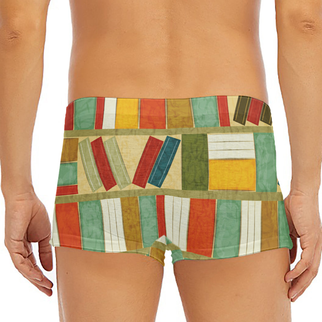 Watercolor Bookshelf Pattern Print Men's Short Boxer Briefs