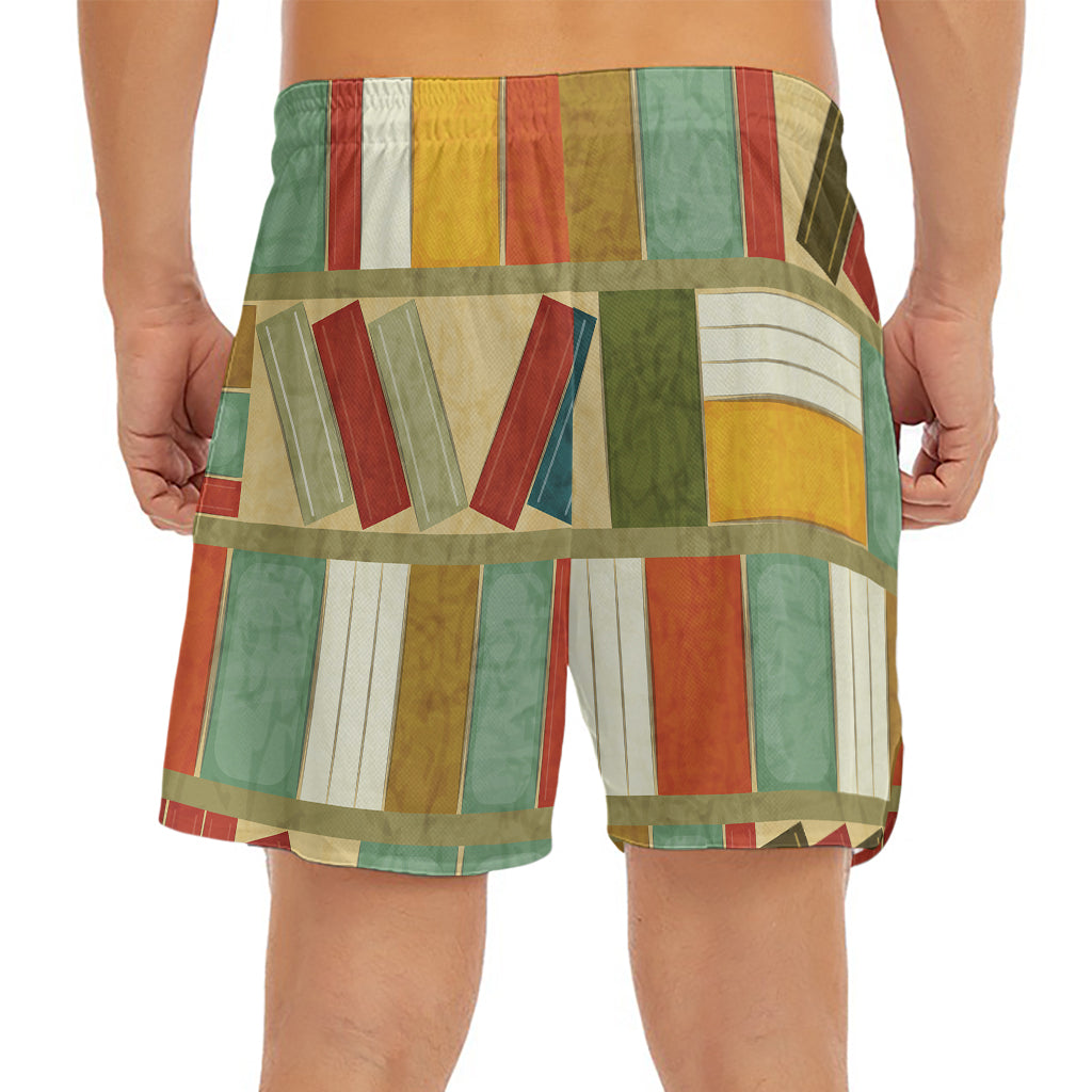 Watercolor Bookshelf Pattern Print Men's Split Running Shorts