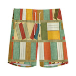 Watercolor Bookshelf Pattern Print Men's Sports Shorts