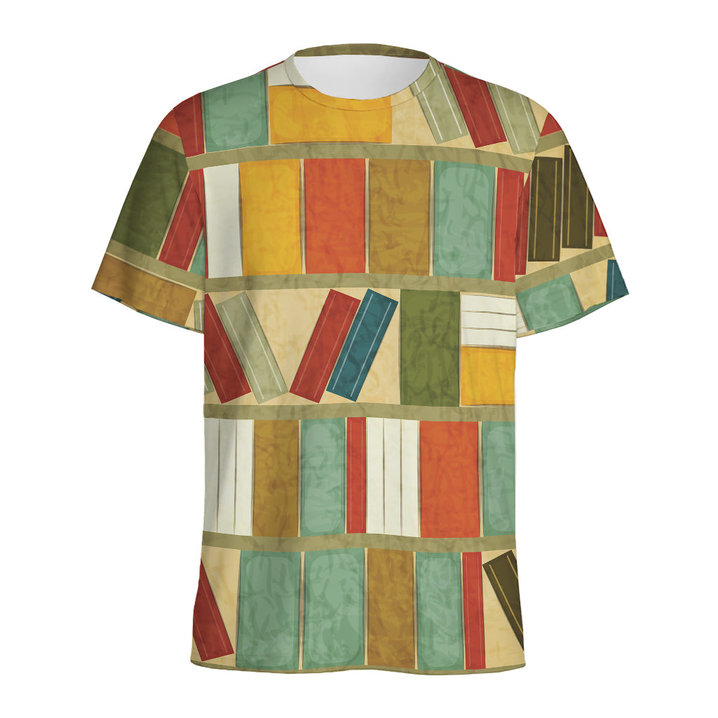 Watercolor Bookshelf Pattern Print Men's Sports T-Shirt