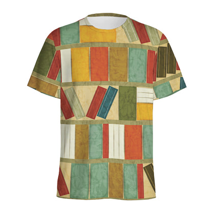 Watercolor Bookshelf Pattern Print Men's Sports T-Shirt