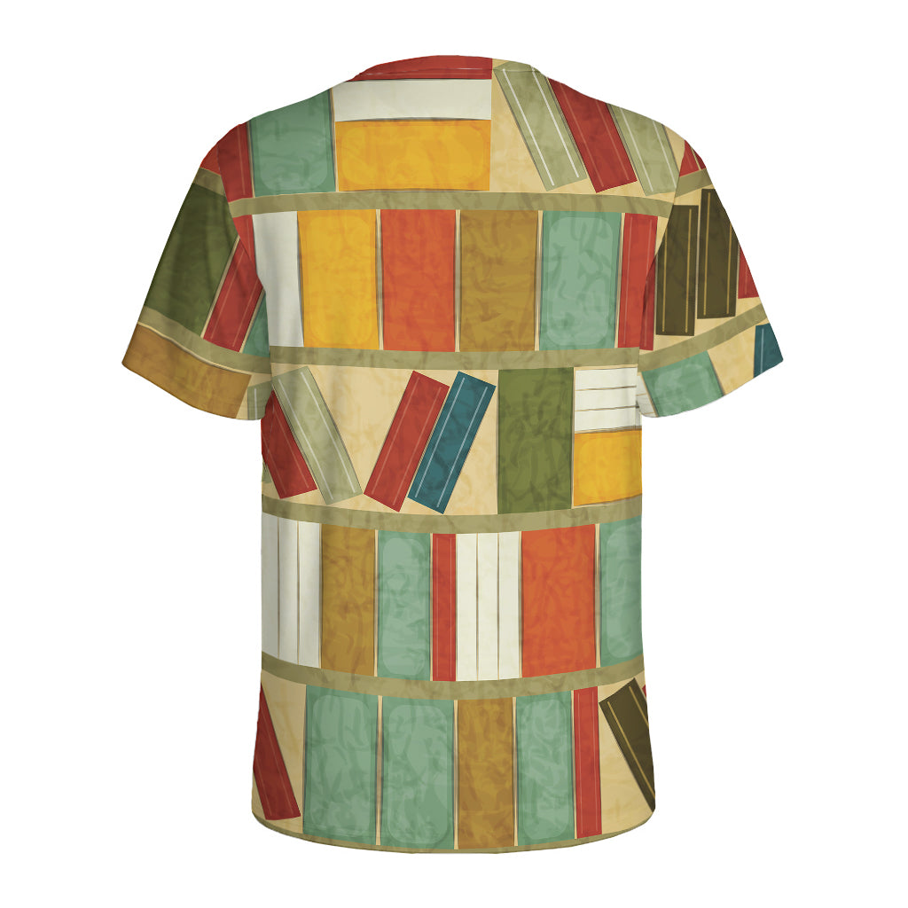 Watercolor Bookshelf Pattern Print Men's Sports T-Shirt