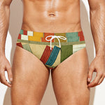 Watercolor Bookshelf Pattern Print Men's Swim Briefs