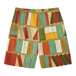 Watercolor Bookshelf Pattern Print Men's Swim Trunks