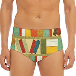 Watercolor Bookshelf Pattern Print Men's Triangle Swim Briefs