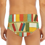 Watercolor Bookshelf Pattern Print Men's Triangle Swim Briefs