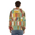 Watercolor Bookshelf Pattern Print Men's Velvet Pullover Hoodie