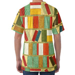 Watercolor Bookshelf Pattern Print Men's Velvet T-Shirt