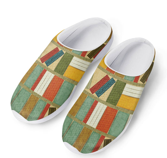 Watercolor Bookshelf Pattern Print Mesh Casual Shoes