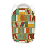 Watercolor Bookshelf Pattern Print Mesh Laundry Hamper