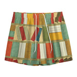 Watercolor Bookshelf Pattern Print Mesh Shorts