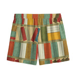 Watercolor Bookshelf Pattern Print Mesh Shorts