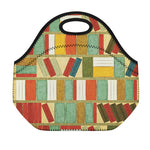 Watercolor Bookshelf Pattern Print Neoprene Lunch Bag