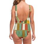 Watercolor Bookshelf Pattern Print One Piece Swimsuit