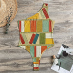Watercolor Bookshelf Pattern Print One Shoulder Bodysuit