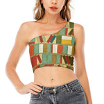 Watercolor Bookshelf Pattern Print One Shoulder Crop Top