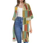 Watercolor Bookshelf Pattern Print Open Front Beach Cover Up