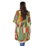 Watercolor Bookshelf Pattern Print Open Front Beach Cover Up