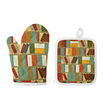 Watercolor Bookshelf Pattern Print Oven Mitt And Pot Holder Set