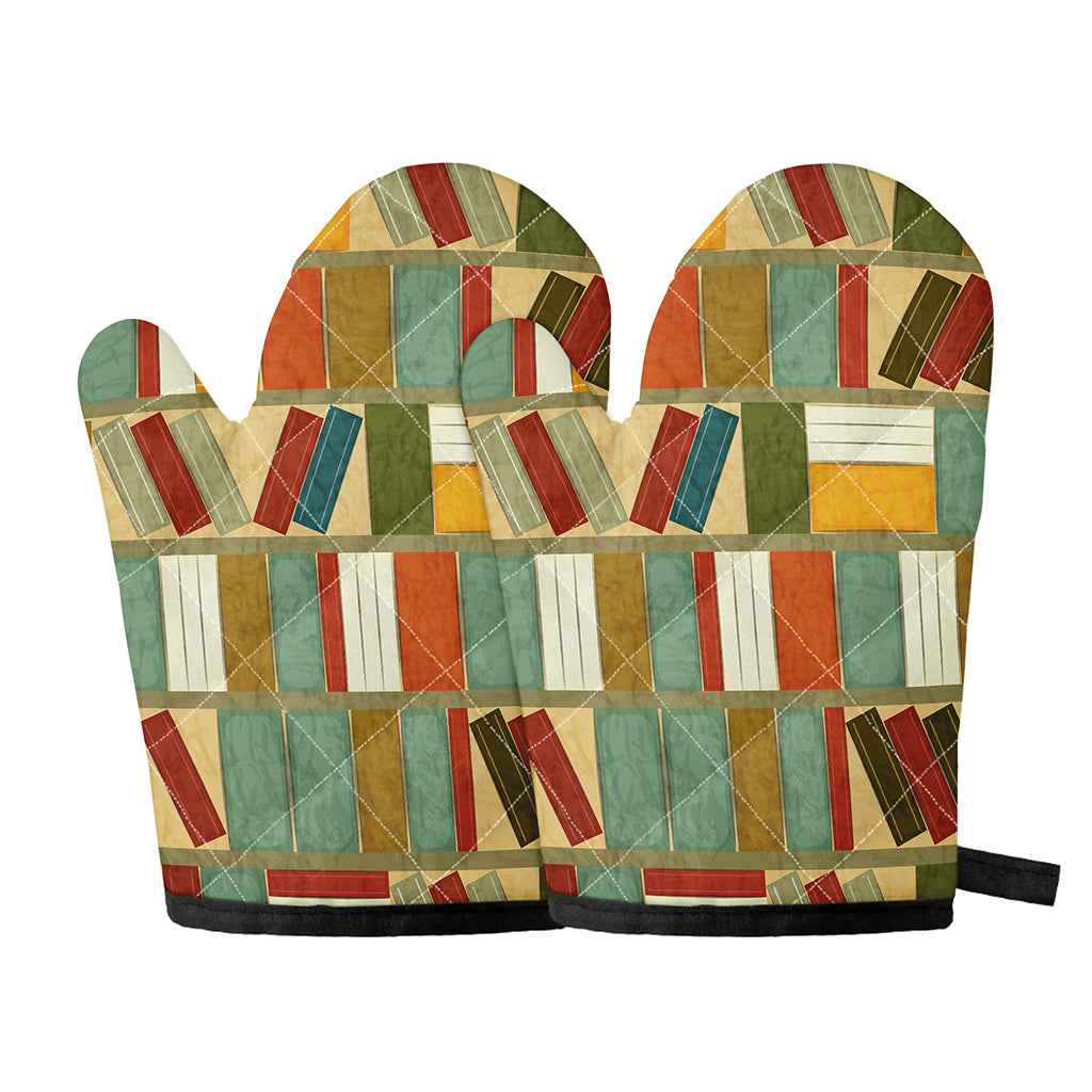 Watercolor Bookshelf Pattern Print Oven Mitts