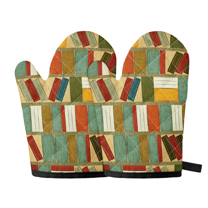 Watercolor Bookshelf Pattern Print Oven Mitts