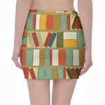 Watercolor Bookshelf Pattern Print Pencil Mini Skirt