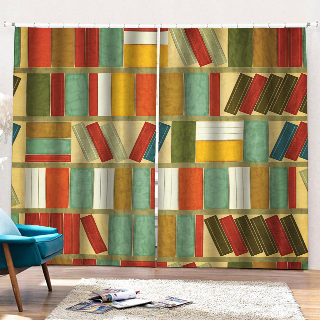 Watercolor Bookshelf Pattern Print Pencil Pleat Curtains