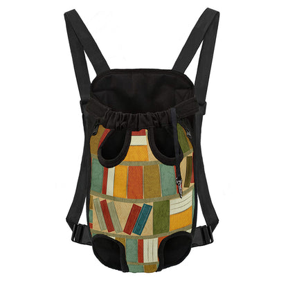 Watercolor Bookshelf Pattern Print Pet Carrier Backpack