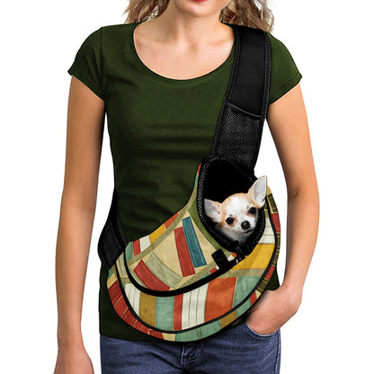 Watercolor Bookshelf Pattern Print Pet Sling Carrier