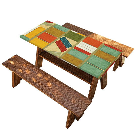 Watercolor Bookshelf Pattern Print Picnic Table Cover