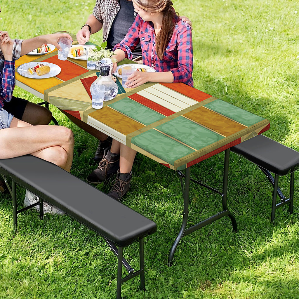 Watercolor Bookshelf Pattern Print Picnic Table Cover