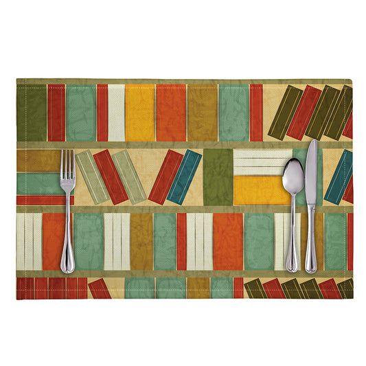 Watercolor Bookshelf Pattern Print Placemat