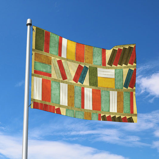 Watercolor Bookshelf Pattern Print Polyester Flag