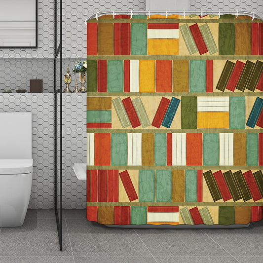 Watercolor Bookshelf Pattern Print Polyester Shower Curtain