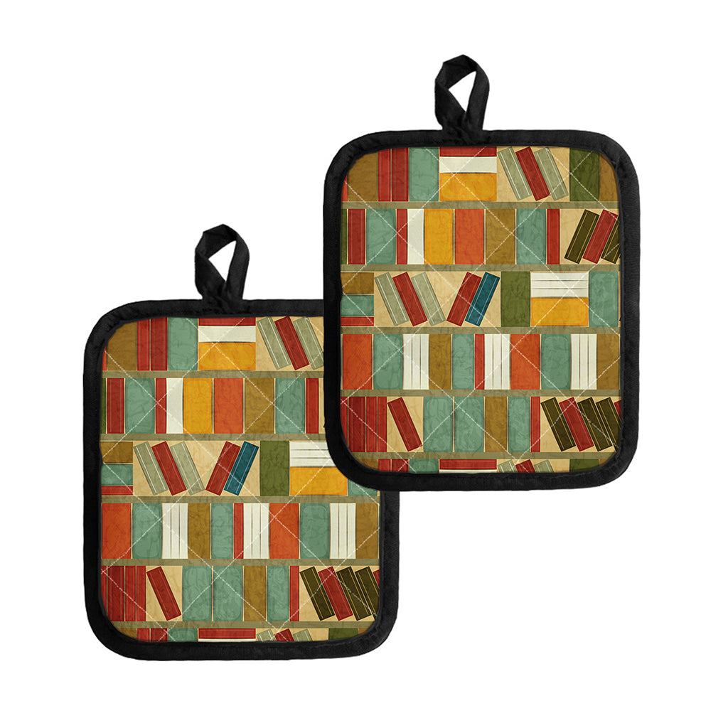 Watercolor Bookshelf Pattern Print Pot Holders