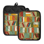 Watercolor Bookshelf Pattern Print Pot Holders With Pocket